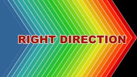 La bonne direction, les flèches animées forment dans des couleurs de spectre, lettres animées établissant le titre Vidéo de motiv La bonne direction, les flèches animées forment dans des couleurs de spectre, lettres animées établissant le titre Vidéo de motiv