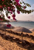 La bouganvillée, la mer, le sable et le soleil est la Grèce Photo stock La bouganvillée, la mer, le sable et le soleil est la Grèce Photo stock