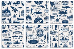 La canoa, el kajak y la pesca aporrean el modelo inconsútil stock de ilustración La canoa, el kajak y la pesca aporrean el modelo inconsútil stock de ilustración