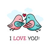 La carta del giorno di biglietti di S. Valentino e di amore con le coppie degli uccelli adorabili ed il cuore vector il manifesto illustrazione vettoriale La carta del giorno di biglietti di S. Valentino e di amore con le coppie degli uccelli adorabili ed il cuore vector il manifesto illustrazione vettoriale