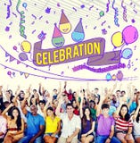 La celebrazione celebra il concetto del sociale di evento di anniversario immagini stock libere da diritti La celebrazione celebra il concetto del sociale di evento di anniversario immagini stock libere da diritti
