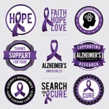 La conscience de maladie d'Alzheimer Badges l'illustration illustration libre de droits La conscience de maladie d'Alzheimer Badges l'illustration illustration libre de droits