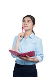 La donna di affari vietnamita prende nota sul taccuino fotografia stock libera da diritti La donna di affari vietnamita prende nota sul taccuino fotografia stock libera da diritti