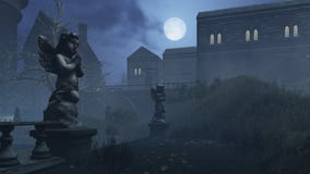 La escultura del cupido en parque abandonado debajo de la Luna Llena libre illustration La escultura del cupido en parque abandonado debajo de la Luna Llena libre illustration