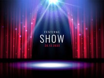La etapa del teatro con la cortina roja y el proyector Vector la plantilla festiva con las luces y escena Diseño del cartel para libre illustration La etapa del teatro con la cortina roja y el proyector Vector la plantilla festiva con las luces y escena Diseño del cartel para libre illustration
