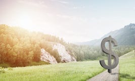 La fabbricazione dei soldi ed il concetto di ricchezza hanno presentato dal simbolo di pietra del dollaro sulla strada campestre Immagine Stock Libera da Diritti La fabbricazione dei soldi ed il concetto di ricchezza hanno presentato dal simbolo di pietra del dollaro sulla strada campestre Immagine Stock Libera da Diritti