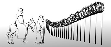 La famille sainte avec l'âne à la frontière illustration stock La famille sainte avec l'âne à la frontière illustration stock