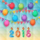 La Feliz Año Nuevo mira al trasluz el fondo del globo y del cielo de las banderas del partido stock de ilustración La Feliz Año Nuevo mira al trasluz el fondo del globo y del cielo de las banderas del partido stock de ilustración