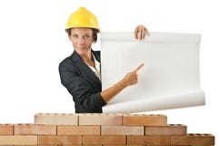 La femme d'affaires avec des retraits s'approchent du mur Photo stock La femme d'affaires avec des retraits s'approchent du mur Photo stock