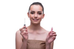 La femme dans l'application de concept de beauté composent employant des cosmétiques photo libre de droits La femme dans l'application de concept de beauté composent employant des cosmétiques photo libre de droits