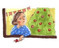 La femme triste se prépare aux vacances de Noël ou la nouvelle année reste n illustration libre de droits La femme triste se prépare aux vacances de Noël ou la nouvelle année reste n illustration libre de droits