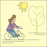 La fille en parc monte une bicyclette illustration libre de droits La fille en parc monte une bicyclette illustration libre de droits