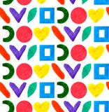 La forma differente geometrica e le forme del modello senza cuciture circondano, quadrano, cuore a colori l'arcobaleno nel fondo illustrazione vettoriale La forma differente geometrica e le forme del modello senza cuciture circondano, quadrano, cuore a colori l'arcobaleno nel fondo illustrazione vettoriale