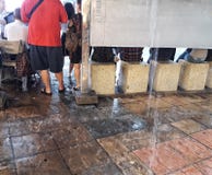 La gente che attende per il bus mentre la pioggia ancora sta cadendo all'angolo del monumento di vittoria in Tailandia immagine stock libera da diritti La gente che attende per il bus mentre la pioggia ancora sta cadendo all'angolo del monumento di vittoria in Tailandia immagine stock libera da diritti