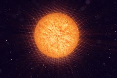 la gravità di Sun dell'illustrazione 3D piega lo spazio intorno con effetto del bokeh La gravità di concetto deforma la griglia royalty illustrazione gratis la gravità di Sun dell'illustrazione 3D piega lo spazio intorno con effetto del bokeh La gravità di concetto deforma la griglia royalty illustrazione gratis