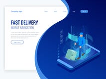 La livraison exprès, gratuite, rapide en ligne isométrique, concept de expédition Vérification du service de distribution APP au Images libres de droits La livraison exprès, gratuite, rapide en ligne isométrique, concept de expédition Vérification du service de distribution APP au Images libres de droits