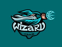 La mascotte della squadra di pallacanestro Uno stregone in un cappello getta una pallacanestro illustrazione vettoriale La mascotte della squadra di pallacanestro Uno stregone in un cappello getta una pallacanestro illustrazione vettoriale