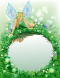 La muchacha de hadas con las alas azules asentadas cerca de la charca redonda confinó b stock de ilustración La muchacha de hadas con las alas azules asentadas cerca de la charca redonda confinó b stock de ilustración