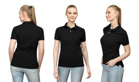 la muchacha en el diseño negro en blanco de la maqueta del polo para la impresión y la mujer de la plantilla en lado de la vuelta imagenes de archivo la muchacha en el diseño negro en blanco de la maqueta del polo para la impresión y la mujer de la plantilla en lado de la vuelta imagenes de archivo