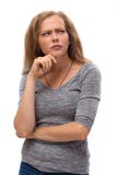 La mujer de pensamiento bonita joven que mira lejos, da cerca de cara fotos de archivo libres de regalías La mujer de pensamiento bonita joven que mira lejos, da cerca de cara fotos de archivo libres de regalías