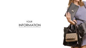 La mujer joven hermosa con los bolsos forma el modelo de la belleza foto de archivo La mujer joven hermosa con los bolsos forma el modelo de la belleza foto de archivo