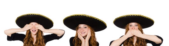 La mujer mexicana divertida adentro oye para ver speal imágenes de archivo libres de regalías La mujer mexicana divertida adentro oye para ver speal imágenes de archivo libres de regalías