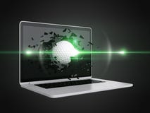 La palla da golf distrugge il computer portatile Immagini Stock Libere da Diritti La palla da golf distrugge il computer portatile Immagini Stock Libere da Diritti