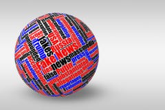 La palla dimensionale 3D con le notizie false etichetta la nuvola di parola Fotografie Stock La palla dimensionale 3D con le notizie false etichetta la nuvola di parola Fotografie Stock