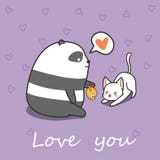 La panda está alimentando el gato en estilo de la historieta stock de ilustración La panda está alimentando el gato en estilo de la historieta stock de ilustración