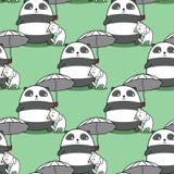 La panda inconsútil está llevando el paraguas con un modelo del gato stock de ilustración La panda inconsútil está llevando el paraguas con un modelo del gato stock de ilustración