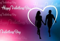 La participation heureuse colorée de silhouette de Valentine Day Background With Couple remet la forme de coeur illustration libre de droits La participation heureuse colorée de silhouette de Valentine Day Background With Couple remet la forme de coeur illustration libre de droits