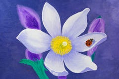La pittura è fatta in olio Fiore di Lotus bianco con una coccinella rossa su una foglia royalty illustrazione gratis La pittura è fatta in olio Fiore di Lotus bianco con una coccinella rossa su una foglia royalty illustrazione gratis