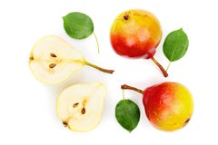 La poire trois jaune rouge mûre porte des fruits avec la feuille d'isolement sur le fond blanc Vue supérieure Modèle plat de conf photo libre de droits La poire trois jaune rouge mûre porte des fruits avec la feuille d'isolement sur le fond blanc Vue supérieure Modèle plat de conf photo libre de droits