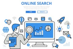 La recherche en ligne résulte plat icônes concept de SEO de vecteur de schéma illustration stock La recherche en ligne résulte plat icônes concept de SEO de vecteur de schéma illustration stock