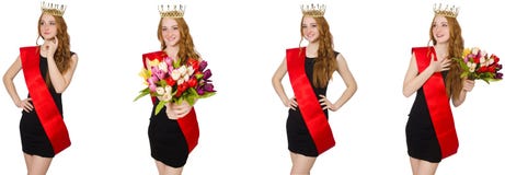 La reina beaty en la competencia con las flores imagen de archivo La reina beaty en la competencia con las flores imagen de archivo