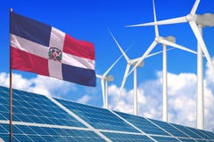 La République Dominicaine solaire et l'énergie éolienne, concept d'énergie renouvelable avec les panneaux solaires - énergie reno illustration de vecteur La République Dominicaine solaire et l'énergie éolienne, concept d'énergie renouvelable avec les panneaux solaires - énergie reno illustration de vecteur
