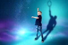 La scelta della professione, il futuro del bambino I sogni del ragazzo di trasformarsi in un tennis Professione di concetto, spor illustrazione di stock La scelta della professione, il futuro del bambino I sogni del ragazzo di trasformarsi in un tennis Professione di concetto, spor illustrazione di stock