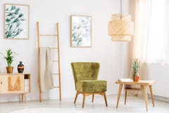 La sedia verde si rilassa la stanza immagine stock La sedia verde si rilassa la stanza immagine stock