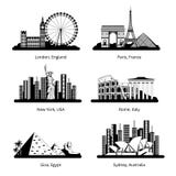 La siluetta di vettore ha messo con i panorami dei punti di riferimento famosi royalty illustrazione gratis La siluetta di vettore ha messo con i panorami dei punti di riferimento famosi royalty illustrazione gratis