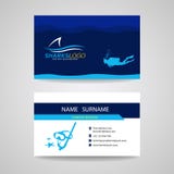 La tarjeta de visita del buceo con escafandra y el vector azul del tiburón diseñan ilustración del vector La tarjeta de visita del buceo con escafandra y el vector azul del tiburón diseñan ilustración del vector