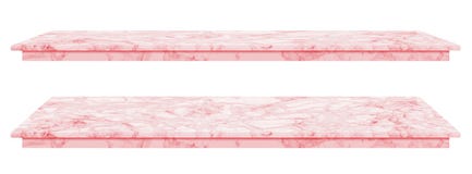 La tavola di marmo, superficie rosa del ripiano, lastra di pietra per i prodotti dell'esposizione isolati su fondo bianco ha perc fotografia stock libera da diritti La tavola di marmo, superficie rosa del ripiano, lastra di pietra per i prodotti dell'esposizione isolati su fondo bianco ha perc fotografia stock libera da diritti