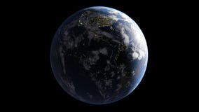 La terre avec des nuages illuminés par Sun sur un latéral, du côté de nuit des lumières des villes, l'Amérique vient dans le mati illustration de vecteur La terre avec des nuages illuminés par Sun sur un latéral, du côté de nuit des lumières des villes, l'Amérique vient dans le mati illustration de vecteur