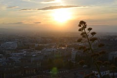 La vista della città del tramonto di Granada con Alhambra, Andalusia, Spagna, il villaggio bianco, pueblo blanco e l'architettura fotografia stock libera da diritti La vista della città del tramonto di Granada con Alhambra, Andalusia, Spagna, il villaggio bianco, pueblo blanco e l'architettura fotografia stock libera da diritti