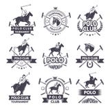 Labels de sport pour des jeux de polo Silhouette monochrome de jockey et de cheval illustration stock Labels de sport pour des jeux de polo Silhouette monochrome de jockey et de cheval illustration stock