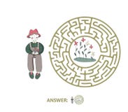 Labyrinthe du ` s d'enfants avec le jardinier et les fleurs Déconcertez le jeu pour des enfants, illustration de labyrinthe de ve illustration stock Labyrinthe du ` s d'enfants avec le jardinier et les fleurs Déconcertez le jeu pour des enfants, illustration de labyrinthe de ve illustration stock