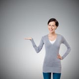Lady shows pointing hand gesture royalty free stock photo Lady shows pointing hand gesture royalty free stock photo