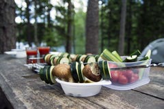 Laga mat läcker strikt vegetarianmat, medan campa arkivbild Laga mat läcker strikt vegetarianmat, medan campa arkivbild
