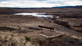 Lago di trascuratezza bench nell'inverno fotografia stock libera da diritti Lago di trascuratezza bench nell'inverno fotografia stock libera da diritti