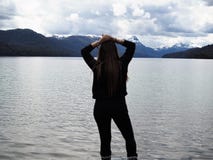 Women at lake on Villa La Angostura, Argentina stock photo Women at lake on Villa La Angostura, Argentina stock photo