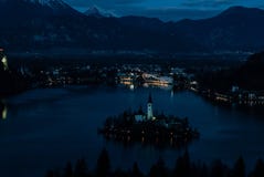Lake Bled at night royalty free stock photography Lake Bled at night royalty free stock photography